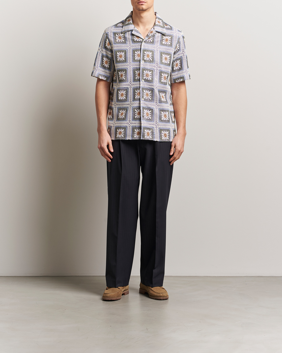 Men | Shirts | NN07 | Julio Crochet Flower Short Sleeve Shirt Violette Multi