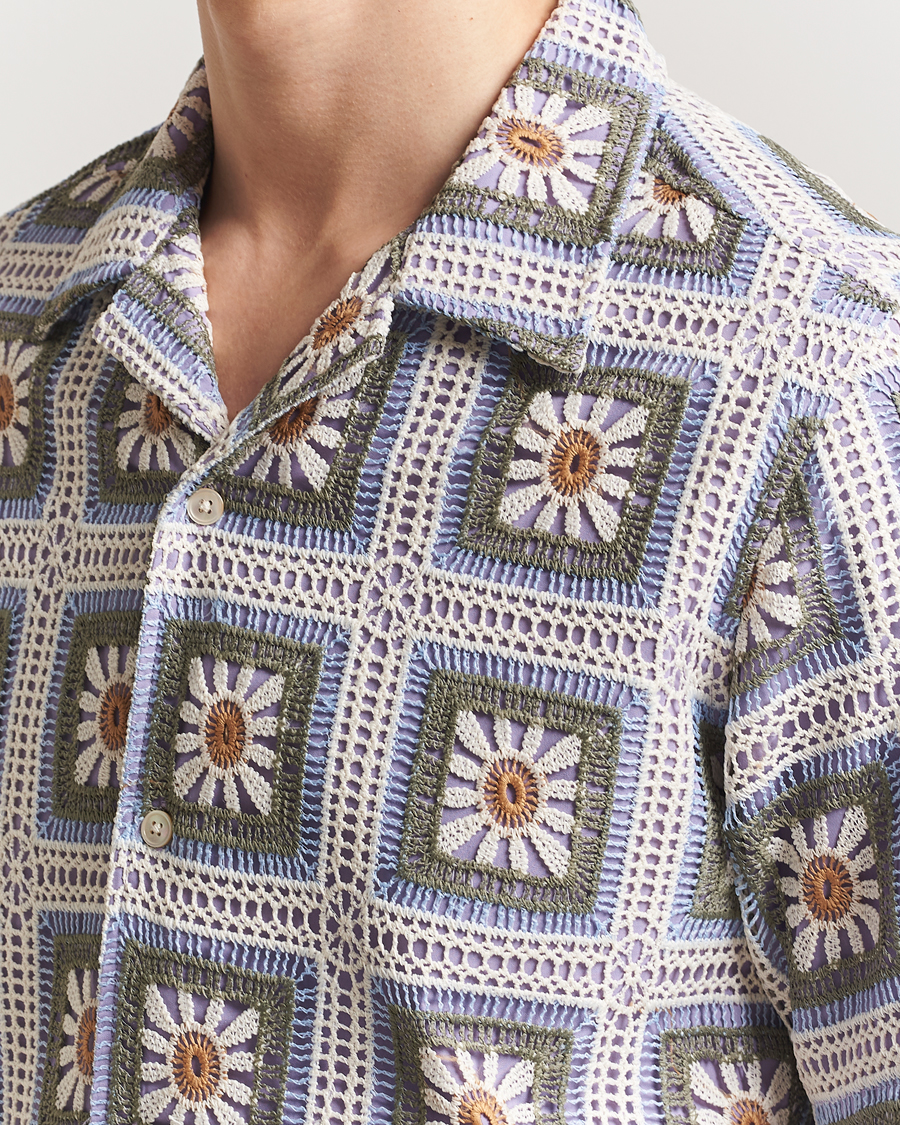 Men | Shirts | NN07 | Julio Crochet Flower Short Sleeve Shirt Violette Multi