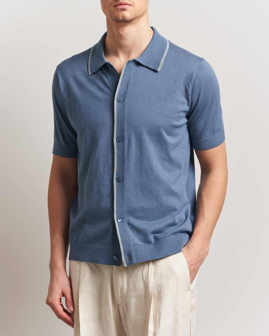 Men | Shirts | NN07 | Nolan Paspoal Knitted Short Sleeve Shirt Bering Blue