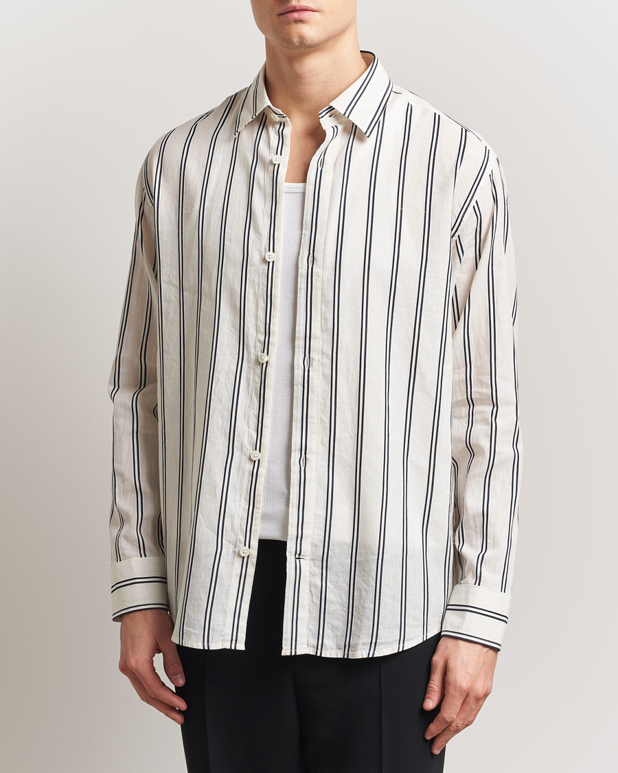 Men | Shirts | NN07 | Freddy Striped Cotton/Linen Shirt White/Black