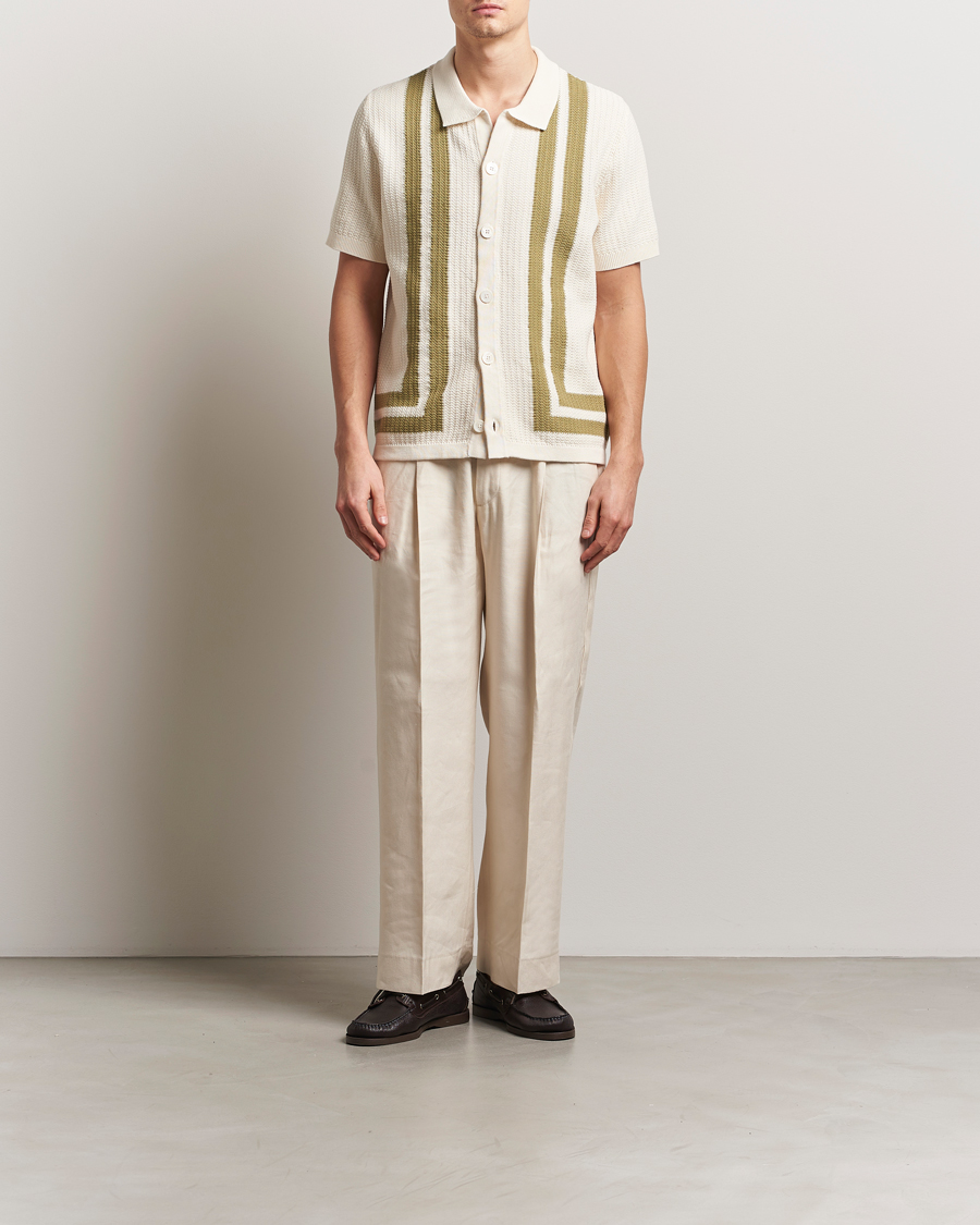 Men | Shirts | NN07 | Ares Knitted Short Sleeve Shirt Ivory/Green