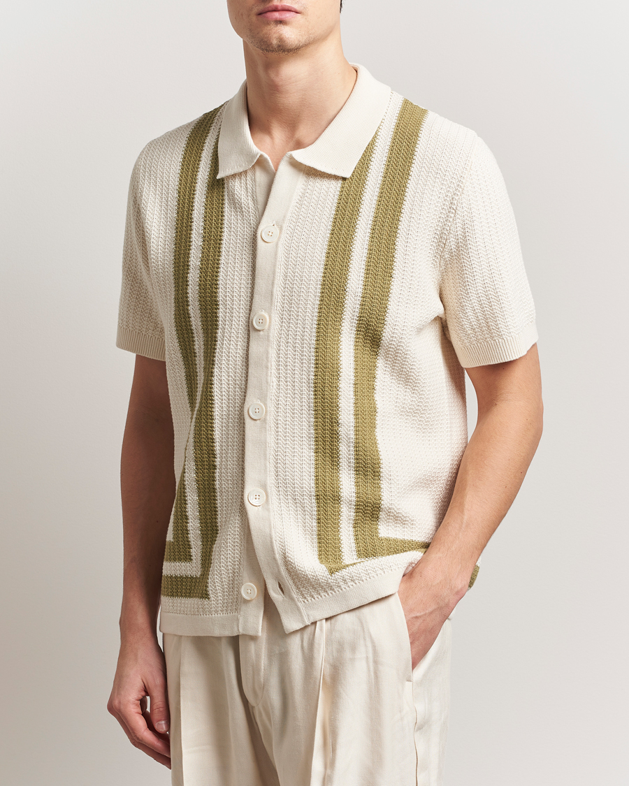 Men | Shirts | NN07 | Ares Knitted Short Sleeve Shirt Ivory/Green