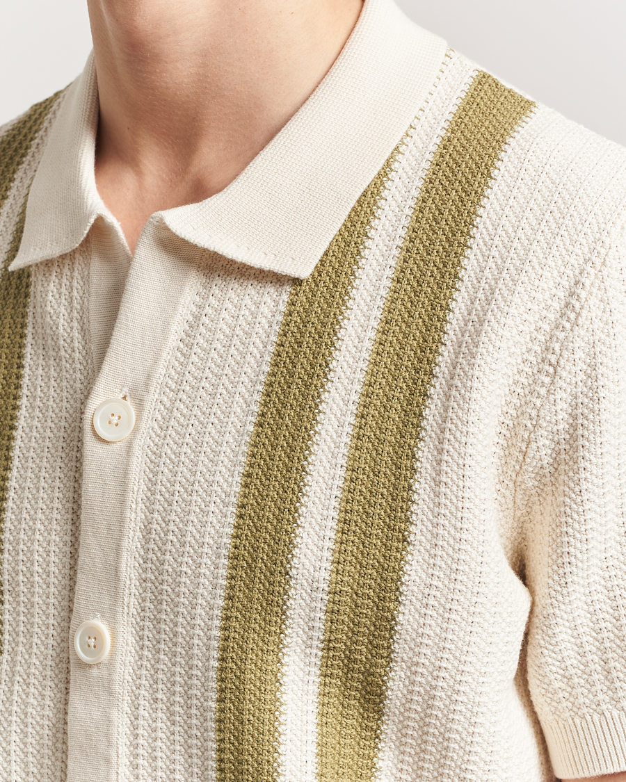 Men | Shirts | NN07 | Ares Knitted Short Sleeve Shirt Ivory/Green