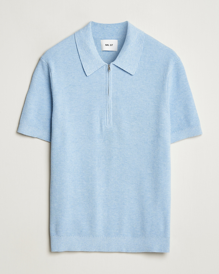 Men | Polo Shirts | NN07 | Hansie Half Zip Knitted Polo Cerulan Blue