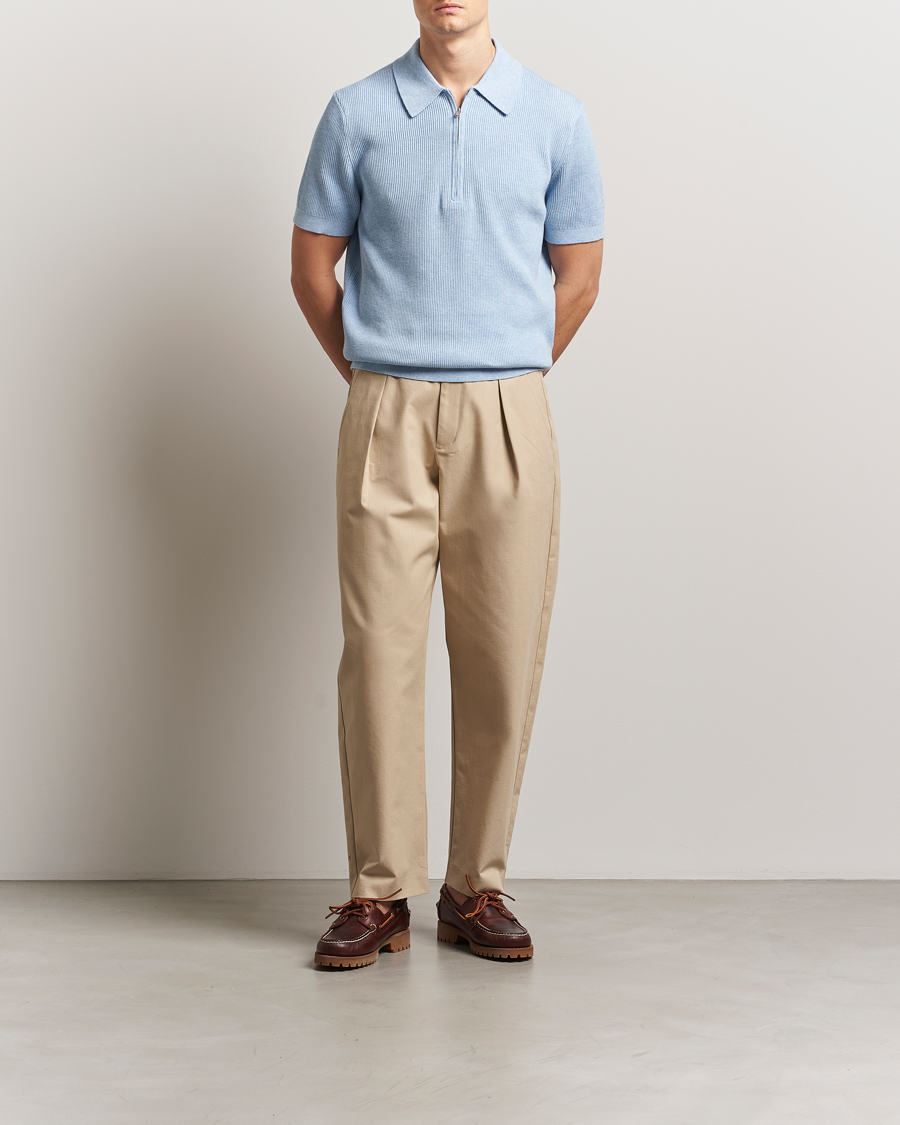 Men | Polo Shirts | NN07 | Hansie Half Zip Knitted Polo Cerulan Blue