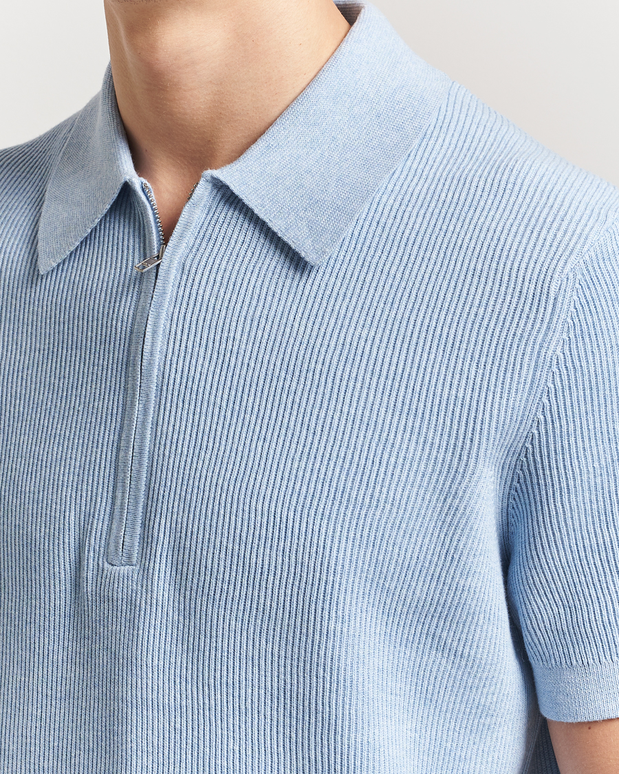 Men | Polo Shirts | NN07 | Hansie Half Zip Knitted Polo Cerulan Blue