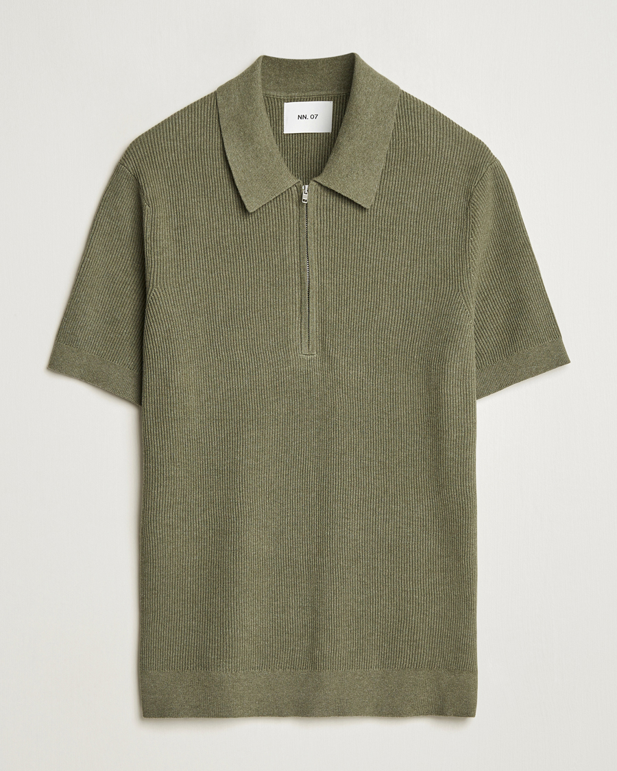 Men | Polo Shirts | NN07 | Hansie Half Zip Knitted Polo Capers Green