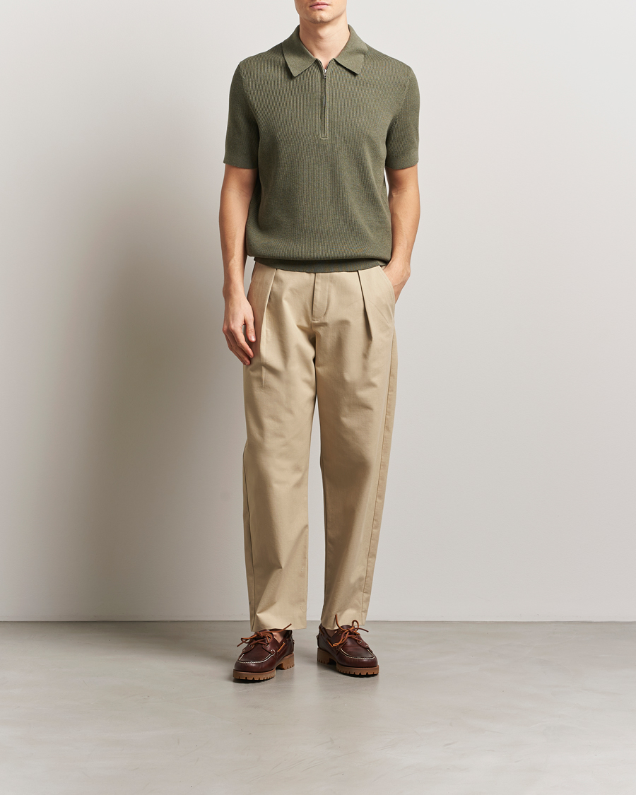 Men | Polo Shirts | NN07 | Hansie Half Zip Knitted Polo Capers Green