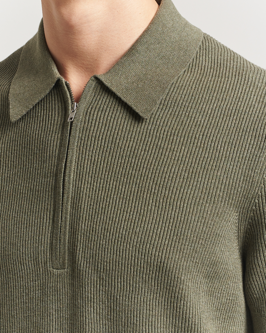 Men | Polo Shirts | NN07 | Hansie Half Zip Knitted Polo Capers Green