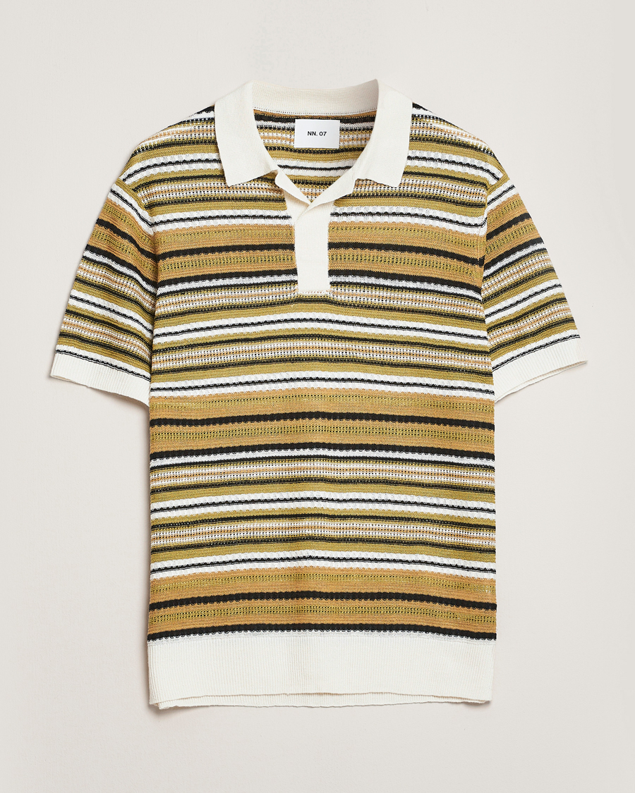 Men | Polo Shirts | NN07 | Noam Striped Knitted Polo Evergreen