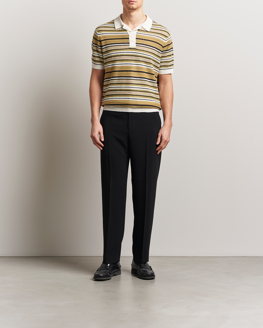 Men | Polo Shirts | NN07 | Noam Striped Knitted Polo Evergreen