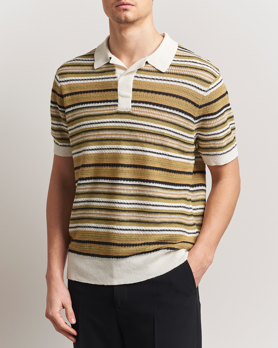 Men | Polo Shirts | NN07 | Noam Striped Knitted Polo Evergreen