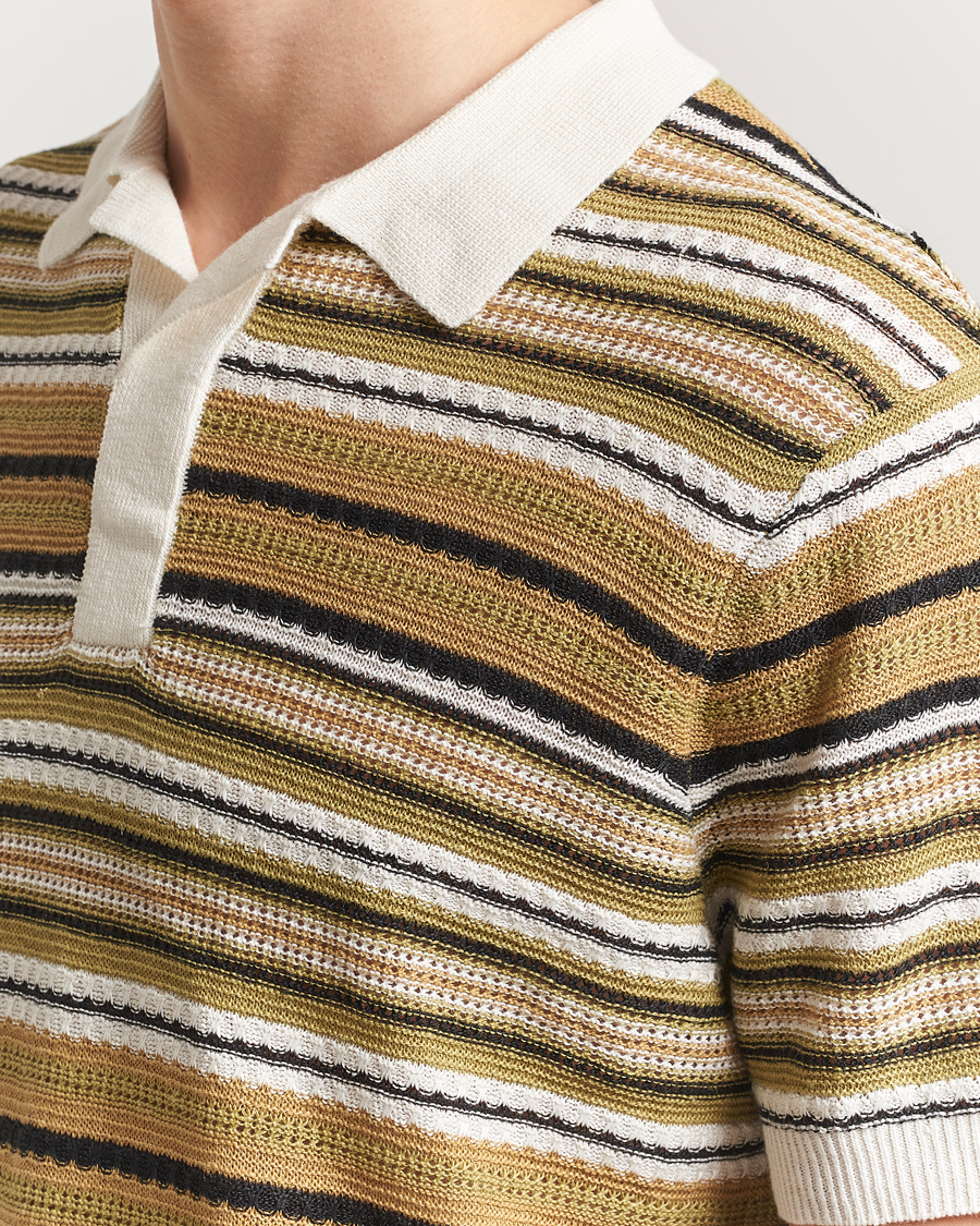 Men | Polo Shirts | NN07 | Noam Striped Knitted Polo Evergreen