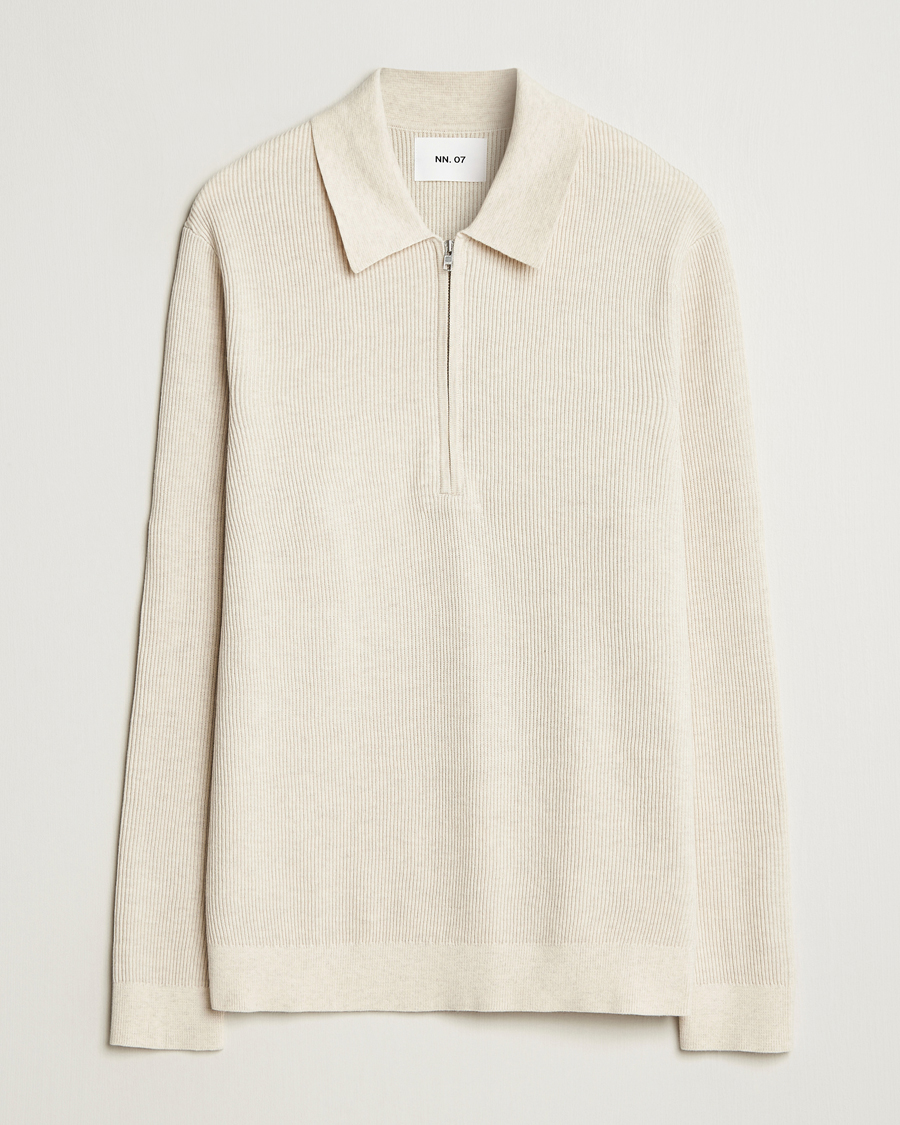Men | Sweaters & Knitwear | NN07 | Hansie Ribbed Knitted Half Zip Ivory