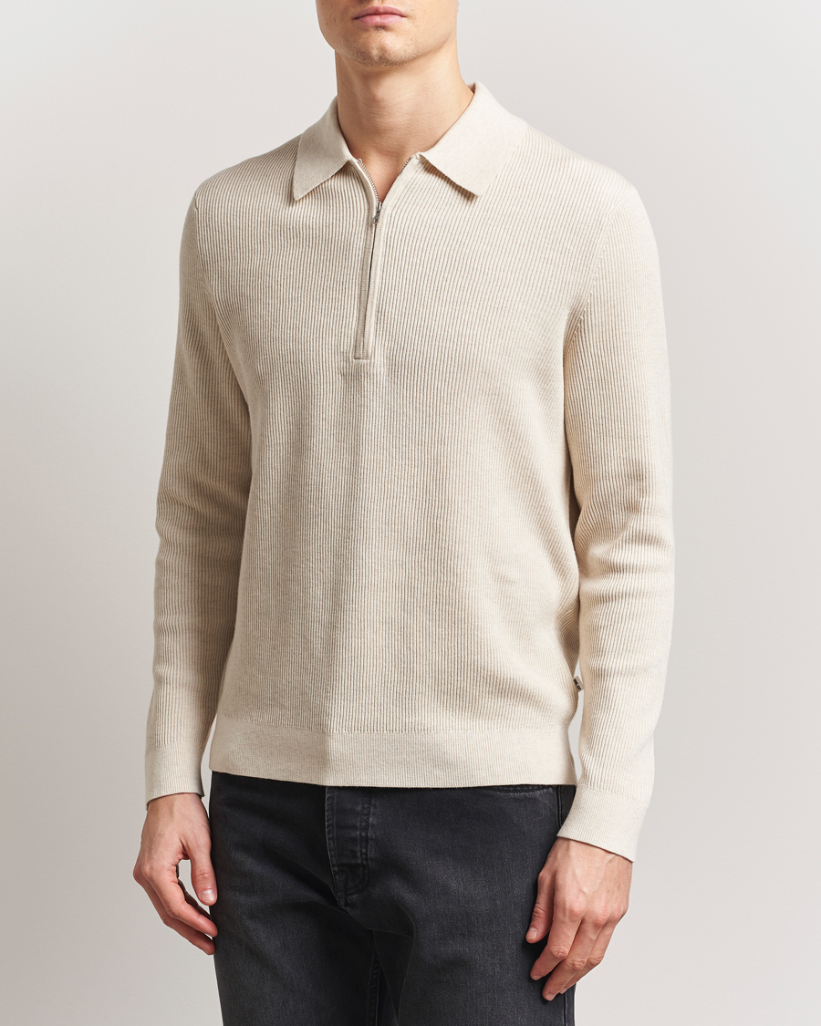 Men | Sweaters & Knitwear | NN07 | Hansie Ribbed Knitted Half Zip Ivory