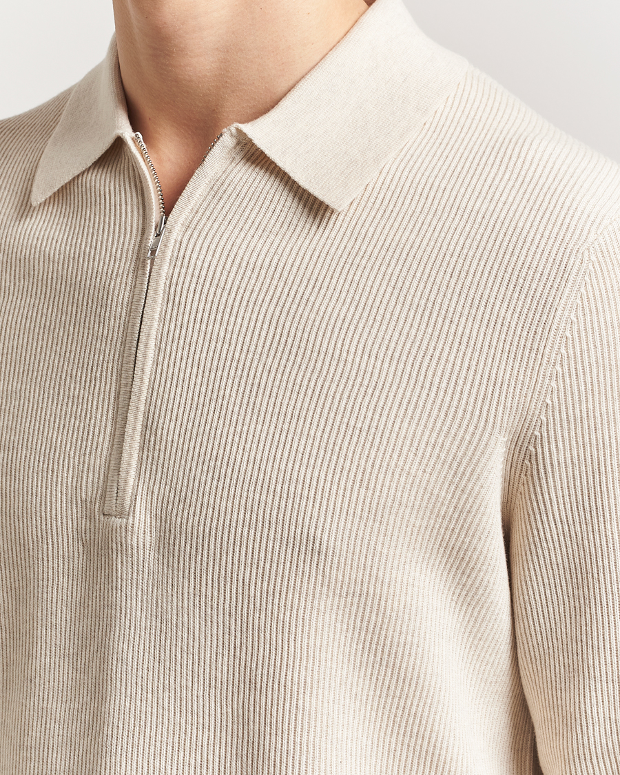 Men | Sweaters & Knitwear | NN07 | Hansie Ribbed Knitted Half Zip Ivory
