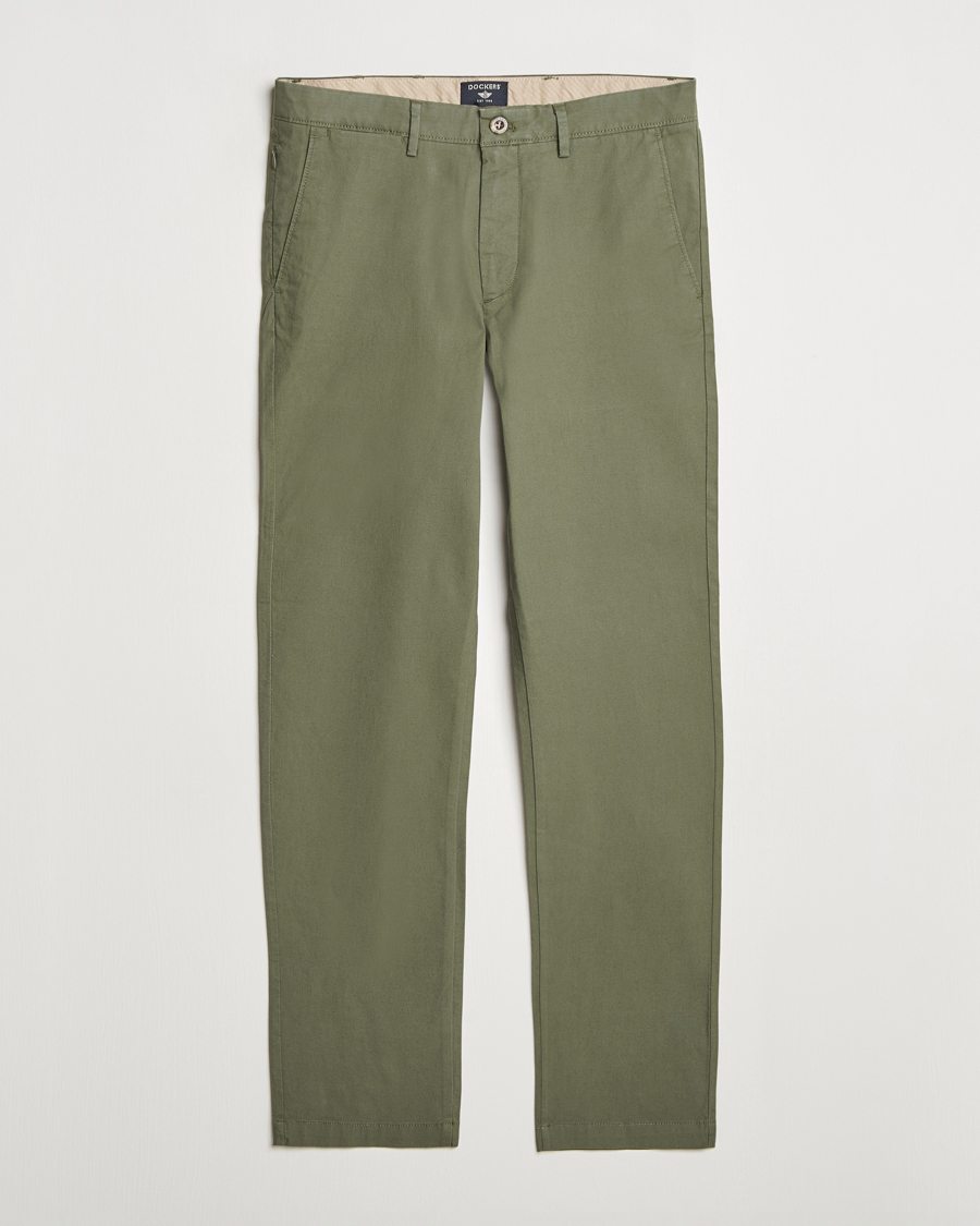 Men | Trousers | Dockers | Crafted Khaki Slim Cotton/Linen Chino Teal Leaf