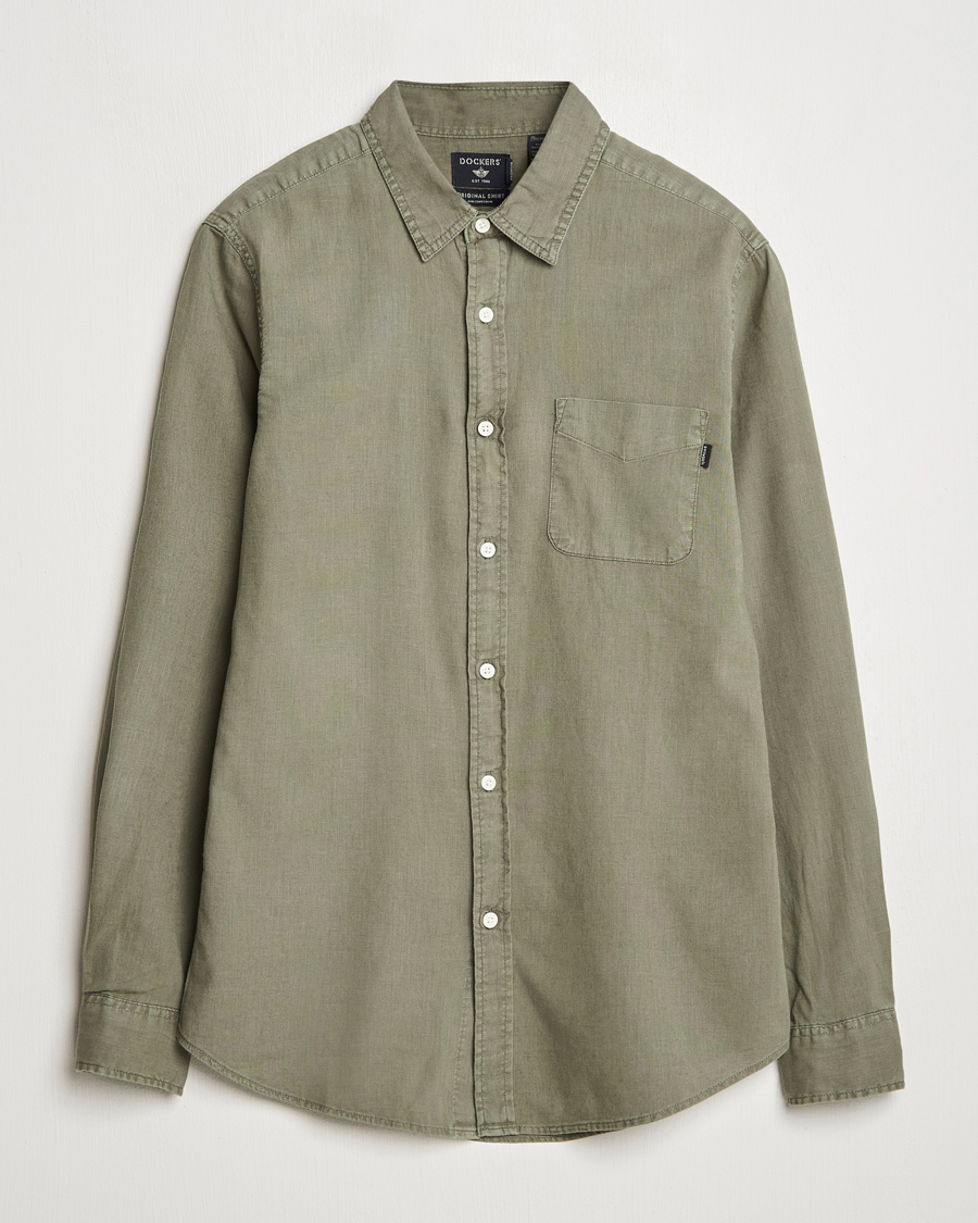 Men | Shirts | Dockers | Slim Linen/Cotton Shirt Teal Leaf