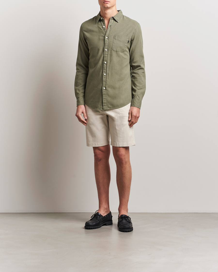 Men | Shirts | Dockers | Slim Linen/Cotton Shirt Teal Leaf