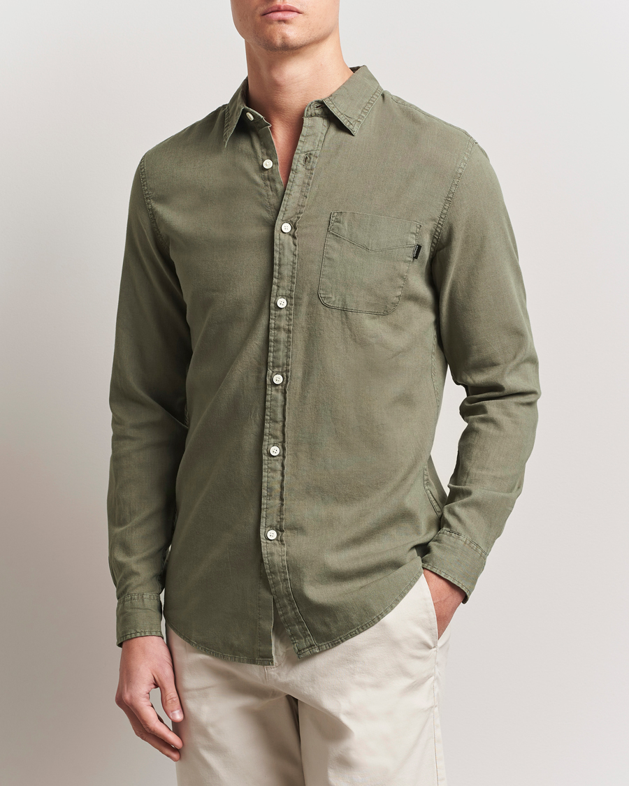 Men | Shirts | Dockers | Slim Linen/Cotton Shirt Teal Leaf