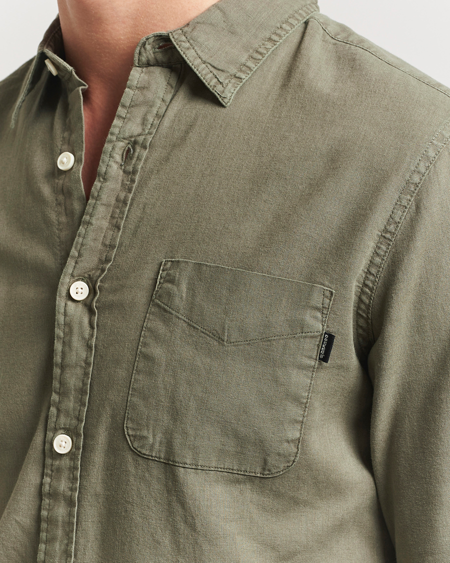 Men | Shirts | Dockers | Slim Linen/Cotton Shirt Teal Leaf