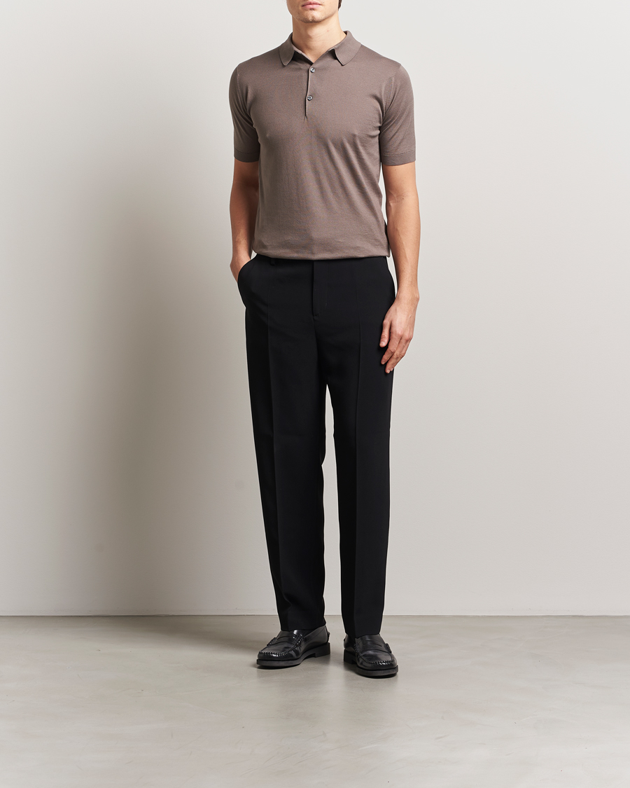 Men | Polo Shirts | John Smedley | Adrian Slim Fit Sea Island Polo Beige Musk