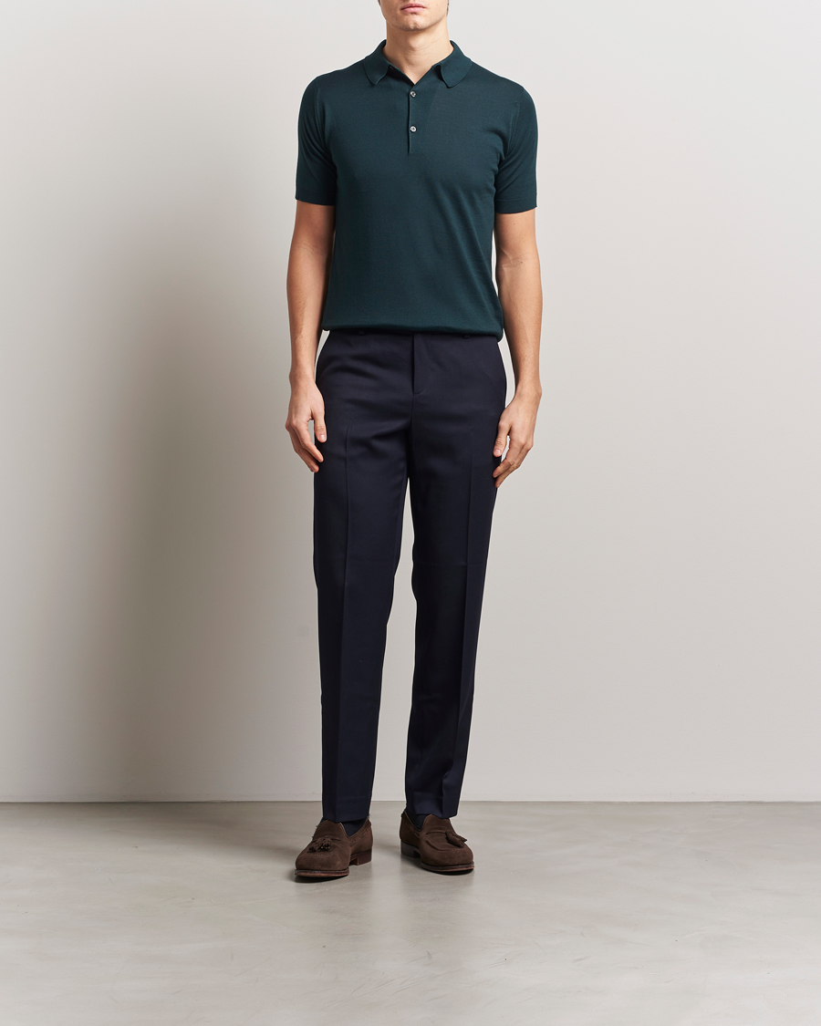 Men | Polo Shirts | John Smedley | Adrian Slim Fit Sea Island Polo Rain Forest