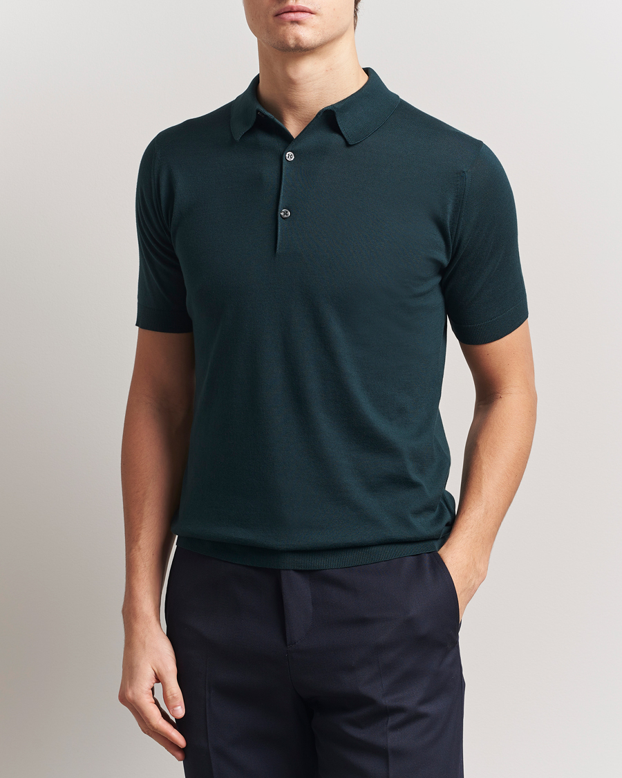 Men | Polo Shirts | John Smedley | Adrian Slim Fit Sea Island Polo Rain Forest