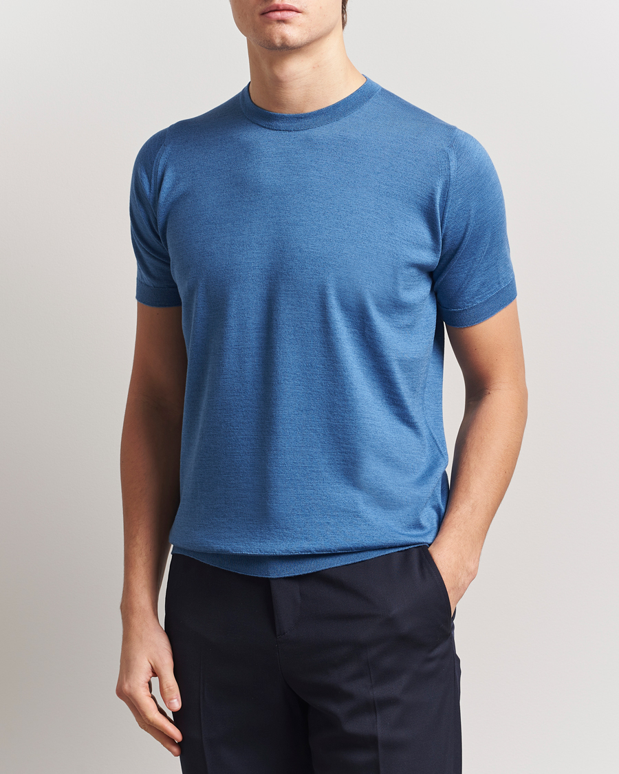 Men | T-Shirts | John Smedley | Hilcote Wool/Sea Island Cotton T-Shirt Ocean Blue