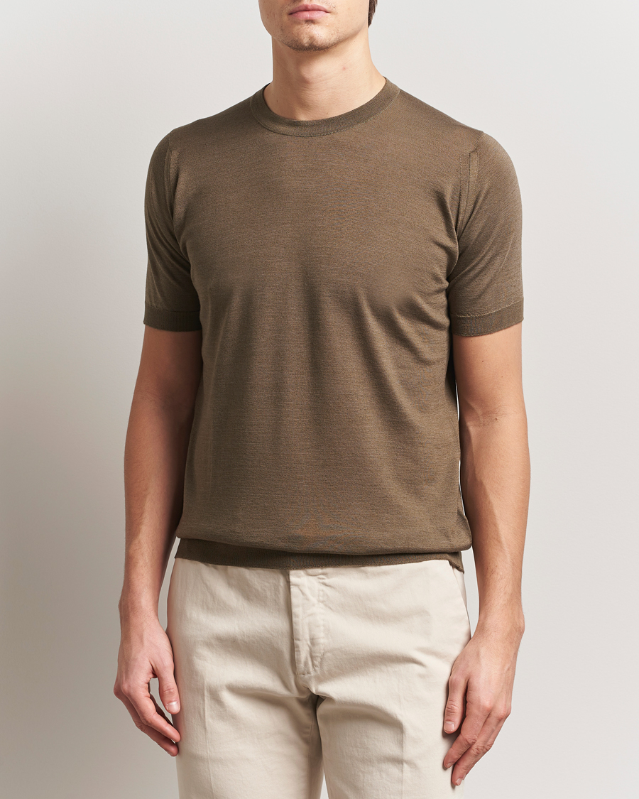 Men | T-Shirts | John Smedley | Hilcote Wool/Sea Island Cotton T-Shirt Sepia Green