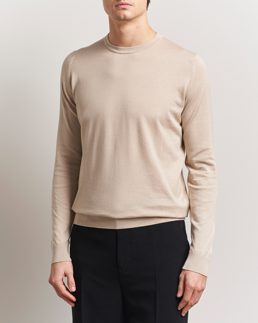 Men | Sweaters & Knitwear | John Smedley | Rowland Sea Island Crew Neck Pullover Almond
