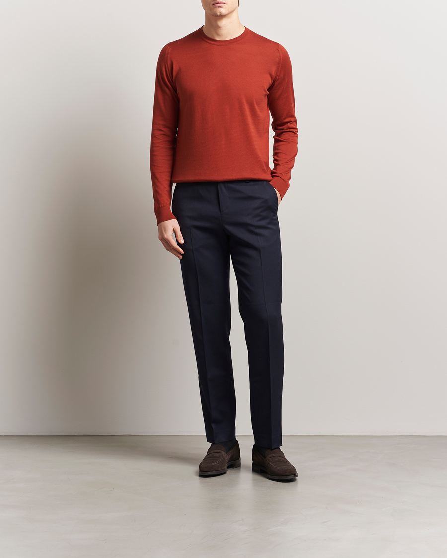 Men | Sweaters & Knitwear | John Smedley | Rowland Sea Island Crew Neck Pullover Baked Red