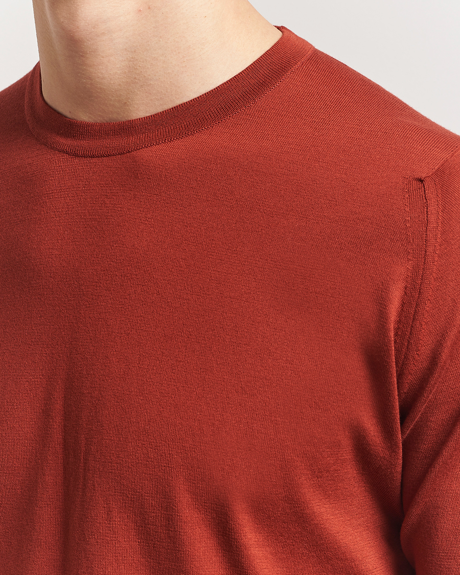Men | Sweaters & Knitwear | John Smedley | Rowland Sea Island Crew Neck Pullover Baked Red