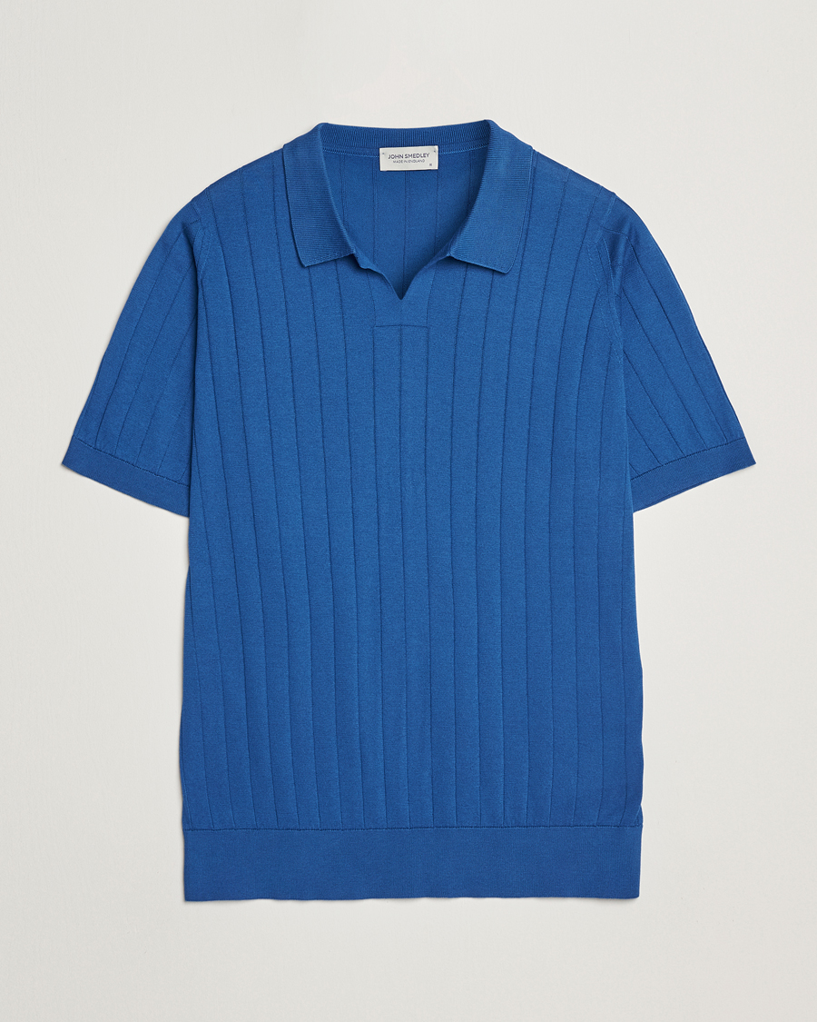 Men | Polo Shirts | John Smedley | Roper Open Collar Sea Island Polo Pacific Blue