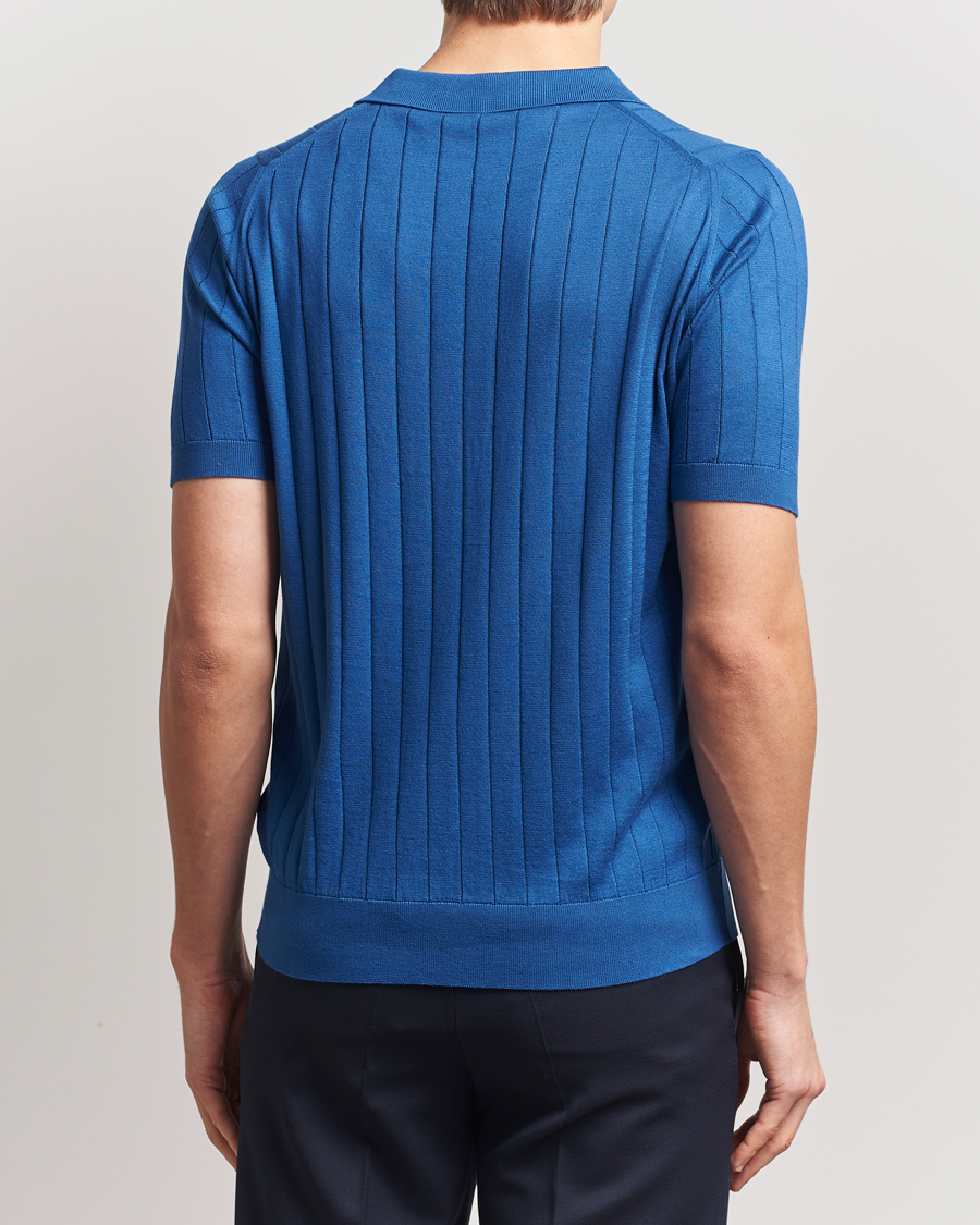 Men | Polo Shirts | John Smedley | Roper Open Collar Sea Island Polo Pacific Blue