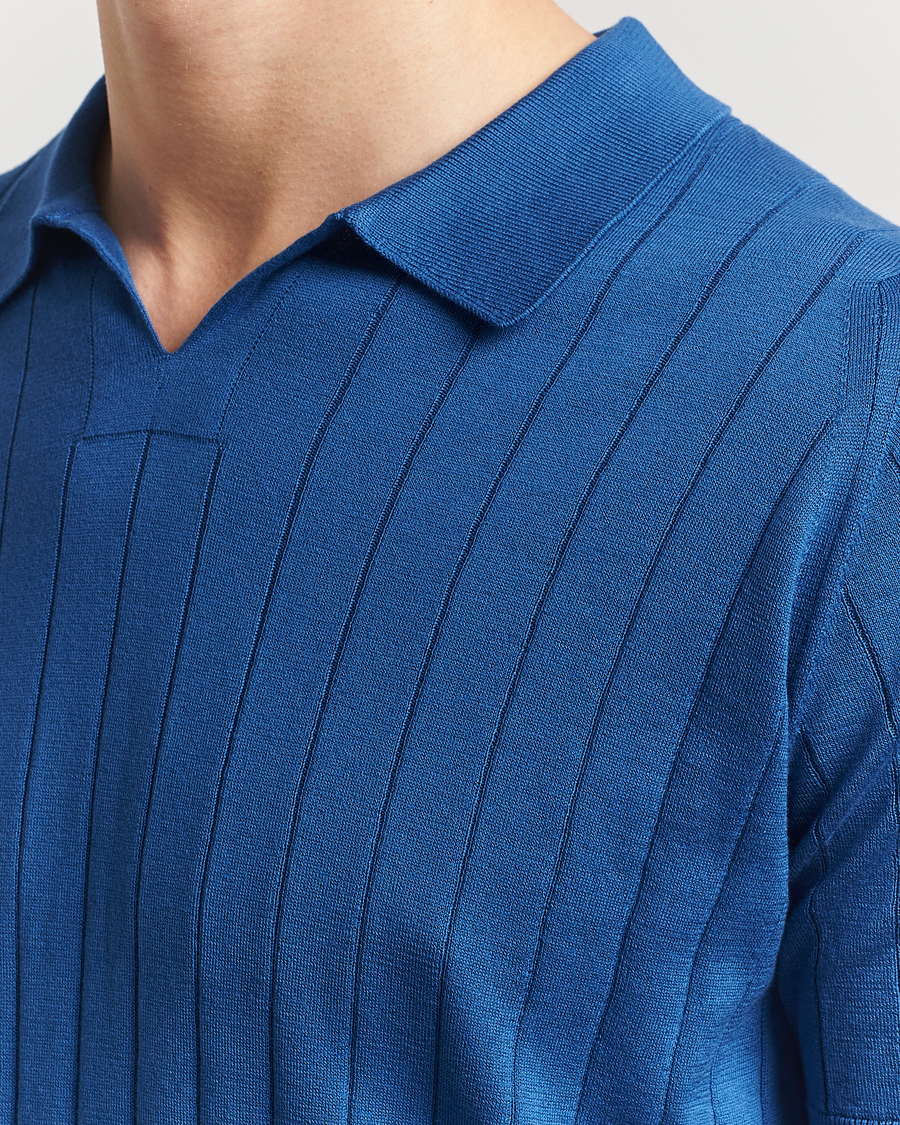 Men | Polo Shirts | John Smedley | Roper Open Collar Sea Island Polo Pacific Blue