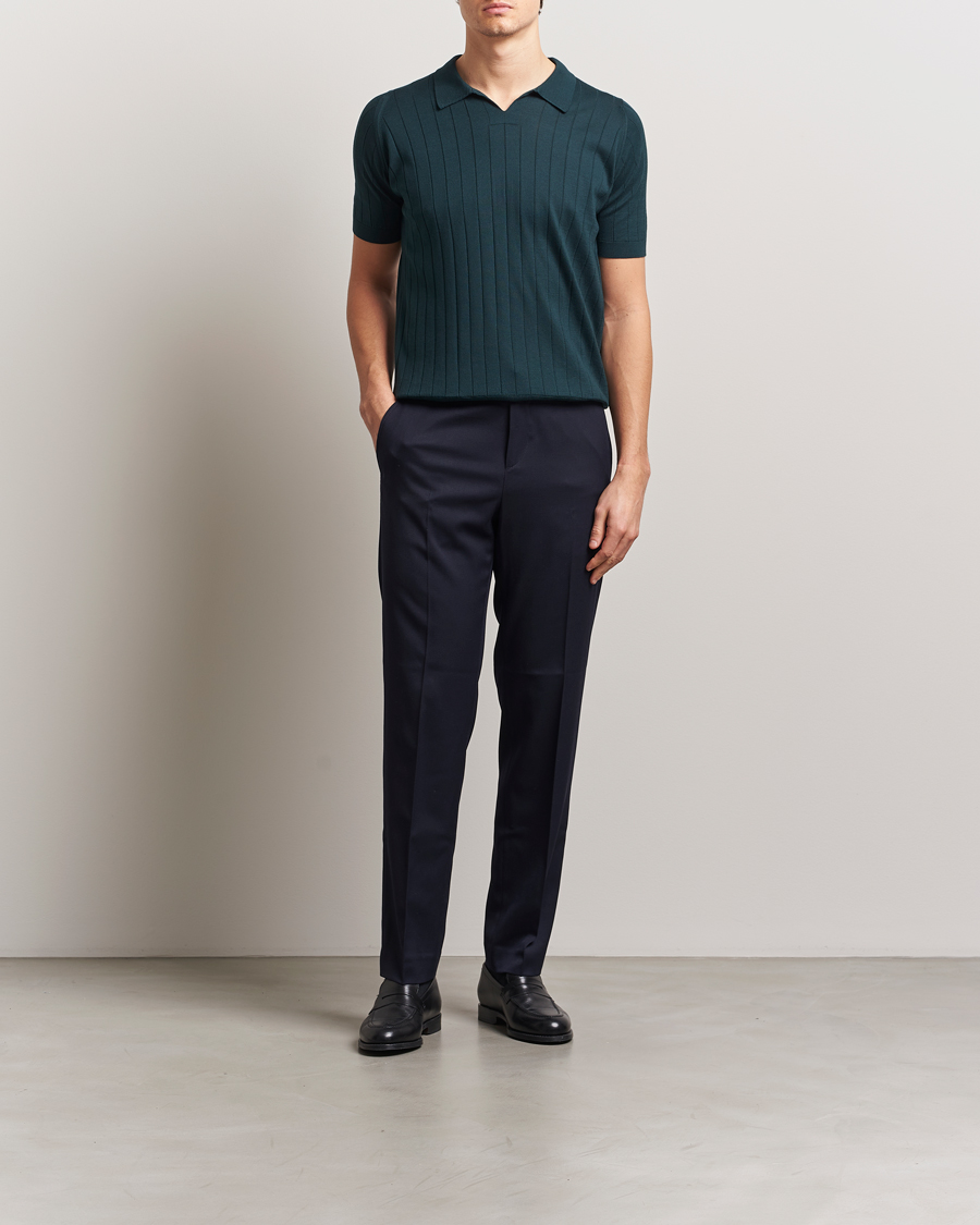 Men | Polo Shirts | John Smedley | Roper Open Collar Sea Island Polo Rain Forest
