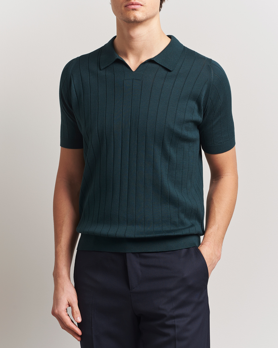 Men | Polo Shirts | John Smedley | Roper Open Collar Sea Island Polo Rain Forest