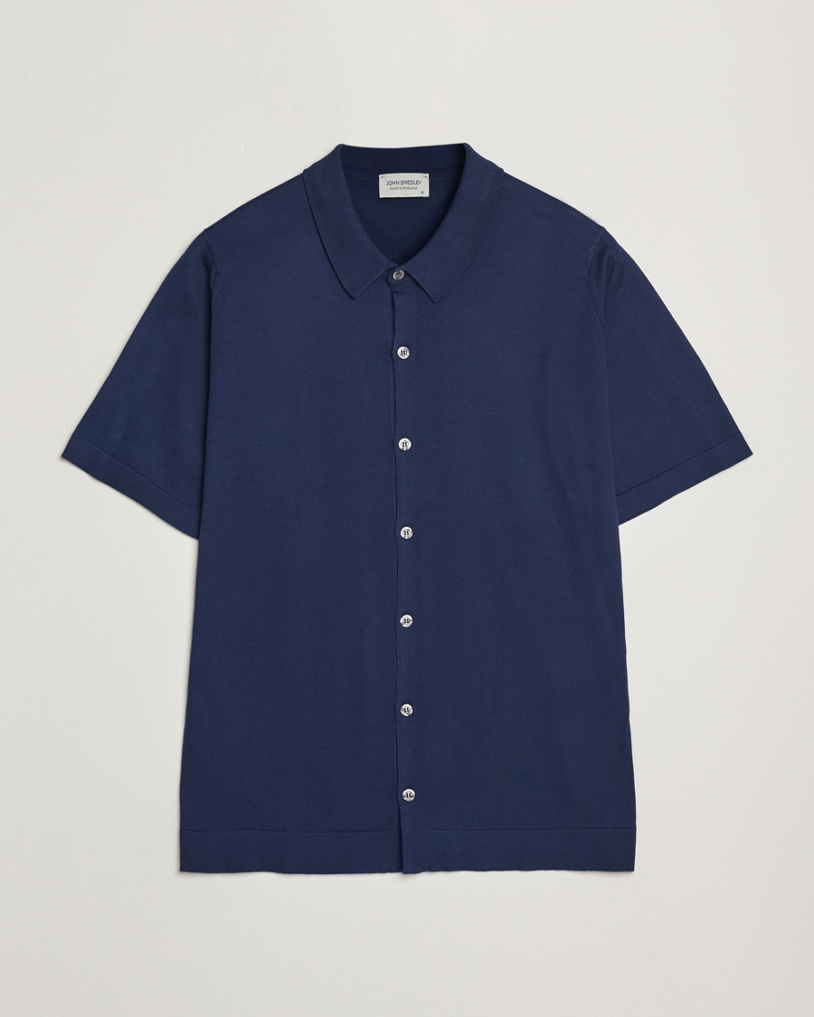 Men | Shirts | John Smedley | Folke Sea Island Knitted Polo French Navy
