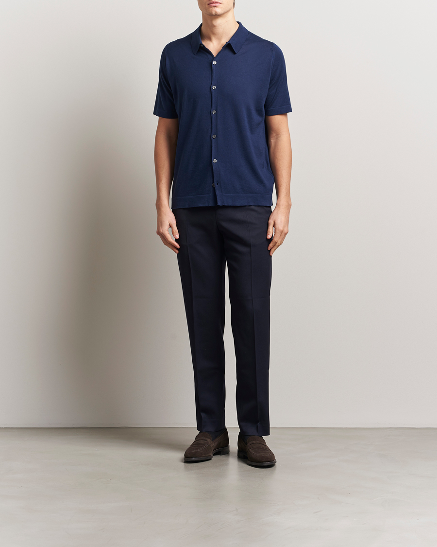 Men | Shirts | John Smedley | Folke Sea Island Knitted Polo French Navy