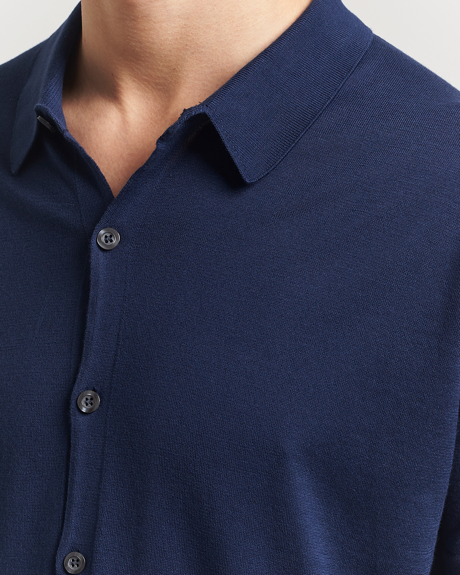 Men | Shirts | John Smedley | Folke Sea Island Knitted Polo French Navy