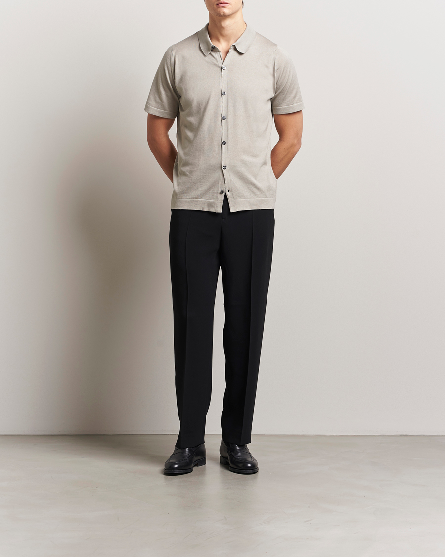 Men | Shirts | John Smedley | Folke Sea Island Knitted Polo Parchment