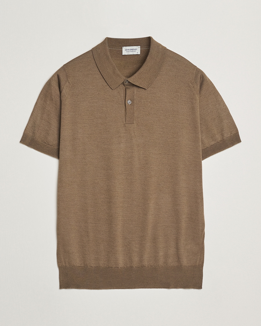 Men | Polo Shirts | John Smedley | Leyburn Merino/Sea Island Cotton Polo Sepia Green