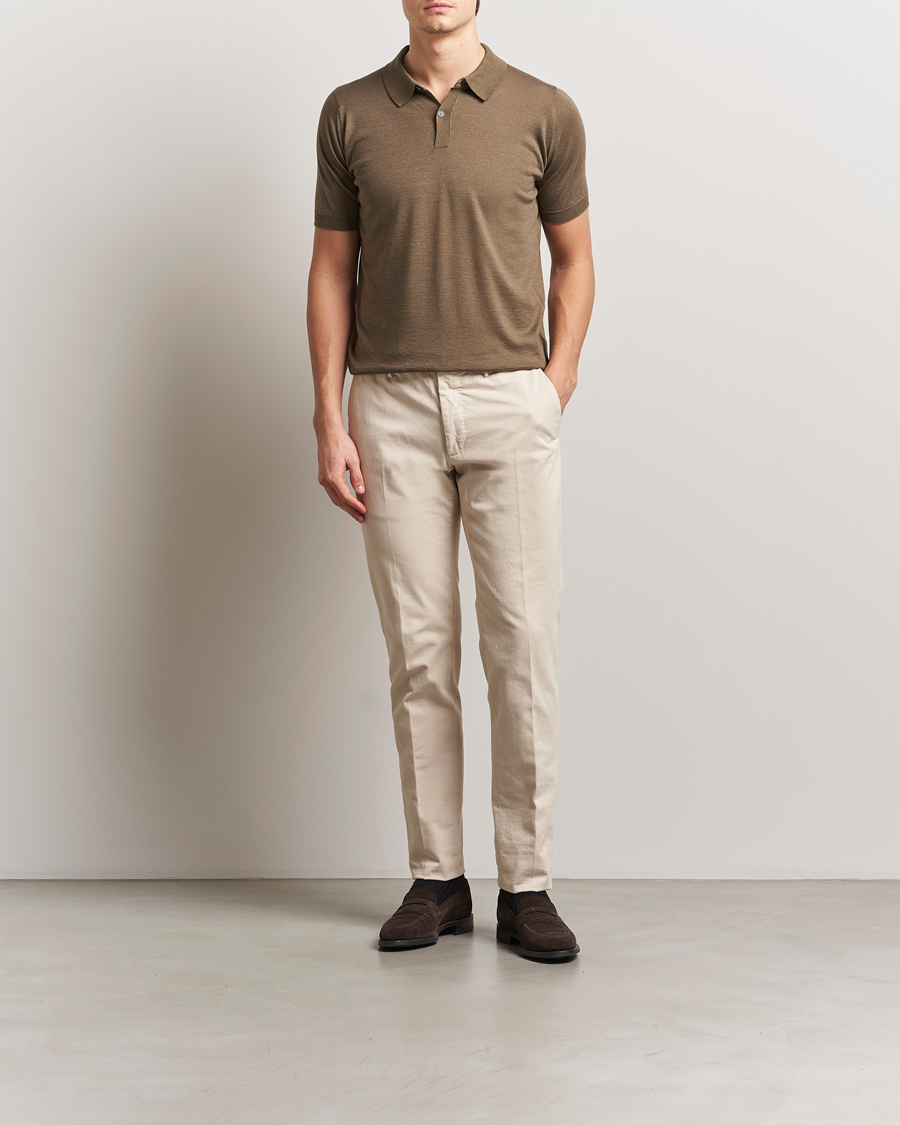Men | Polo Shirts | John Smedley | Leyburn Merino/Sea Island Cotton Polo Sepia Green