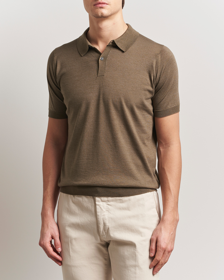 Men | Polo Shirts | John Smedley | Leyburn Merino/Sea Island Cotton Polo Sepia Green