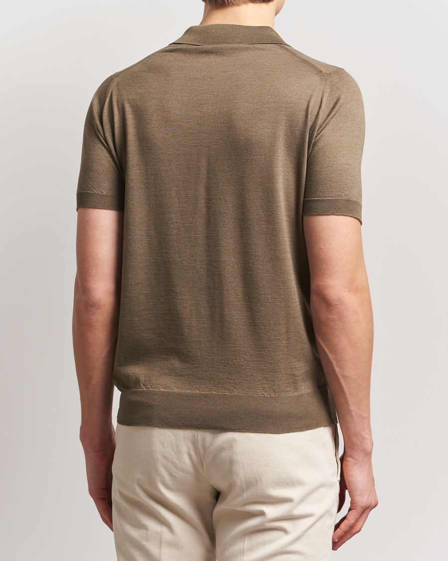 Men | Polo Shirts | John Smedley | Leyburn Merino/Sea Island Cotton Polo Sepia Green