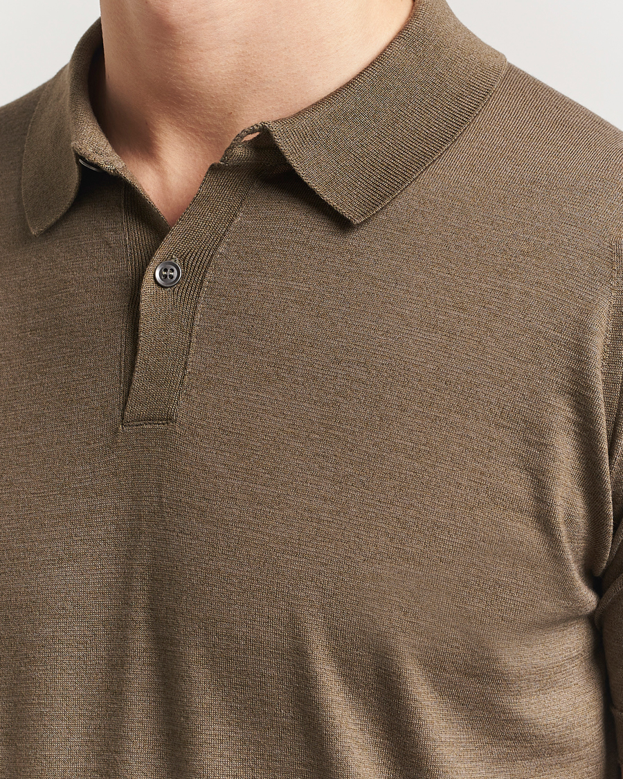 Men | Polo Shirts | John Smedley | Leyburn Merino/Sea Island Cotton Polo Sepia Green