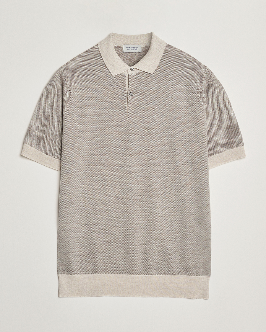 Men | Polo Shirts | John Smedley | 14 Singular Textured Polo Grey Fleece/Mushroom
