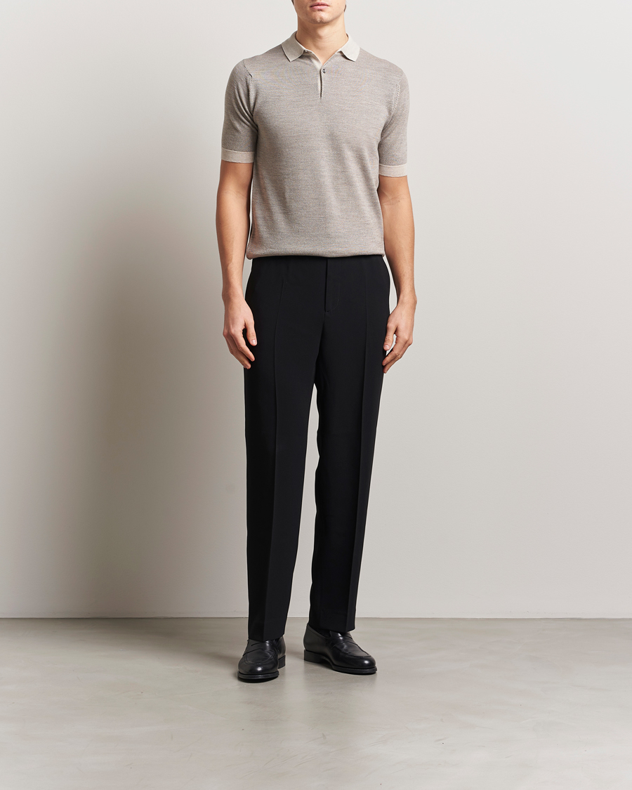 Men | Polo Shirts | John Smedley | 14 Singular Textured Polo Grey Fleece/Mushroom