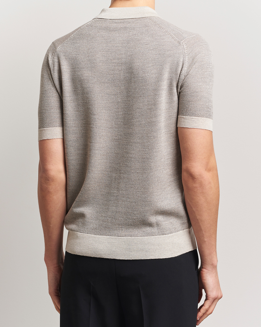 Men | Polo Shirts | John Smedley | 14 Singular Textured Polo Grey Fleece/Mushroom